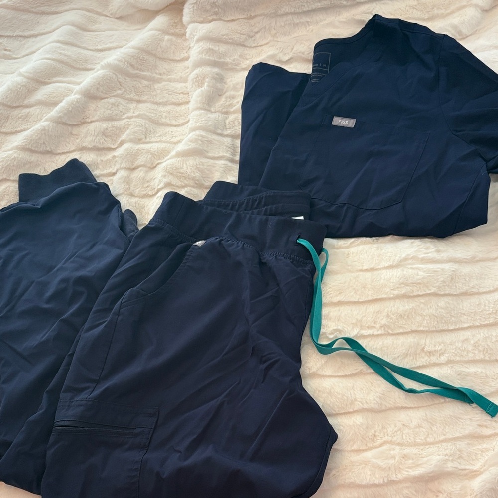 Navy Blue Scrub Set with Teal Drawstring